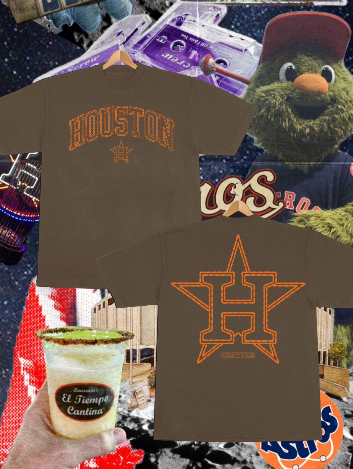HOUSTON STITCHED ORANGE -TEE (MOCHA)