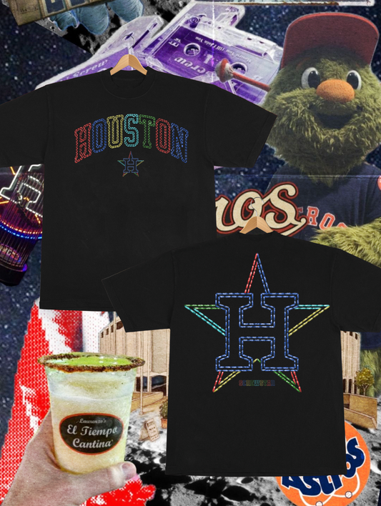 HOUSTON STITCHED MULTICOLOR -TEE (BLACK)