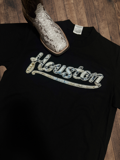 HOUSTON PYTHON LEATHER- TEE (BLACK)